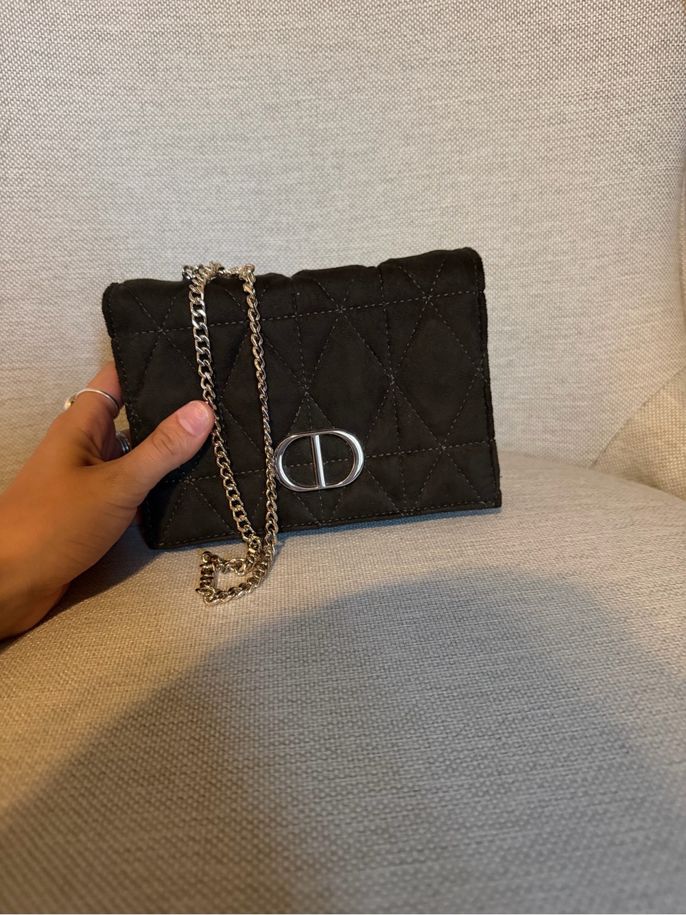White House Black Market Black Quilted Crossbody with Silver Chain